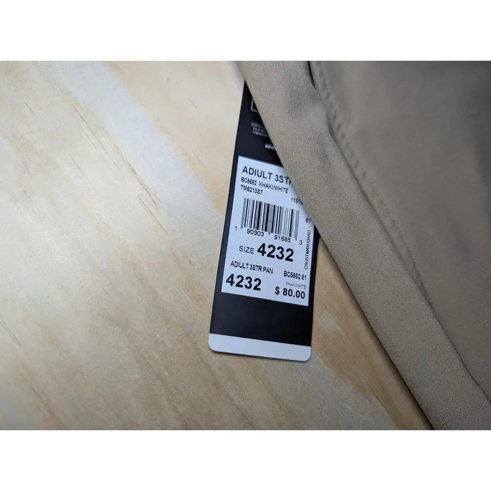 Adidas Men's Size 42x32 Three Stripe Khaki Tan Lightweight Golf Pants Stretch